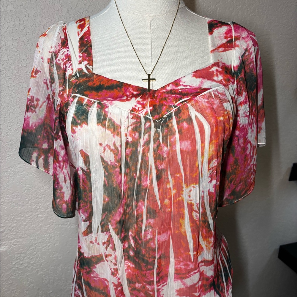 L'ATISTE Red and Pink Ruffled Blouse